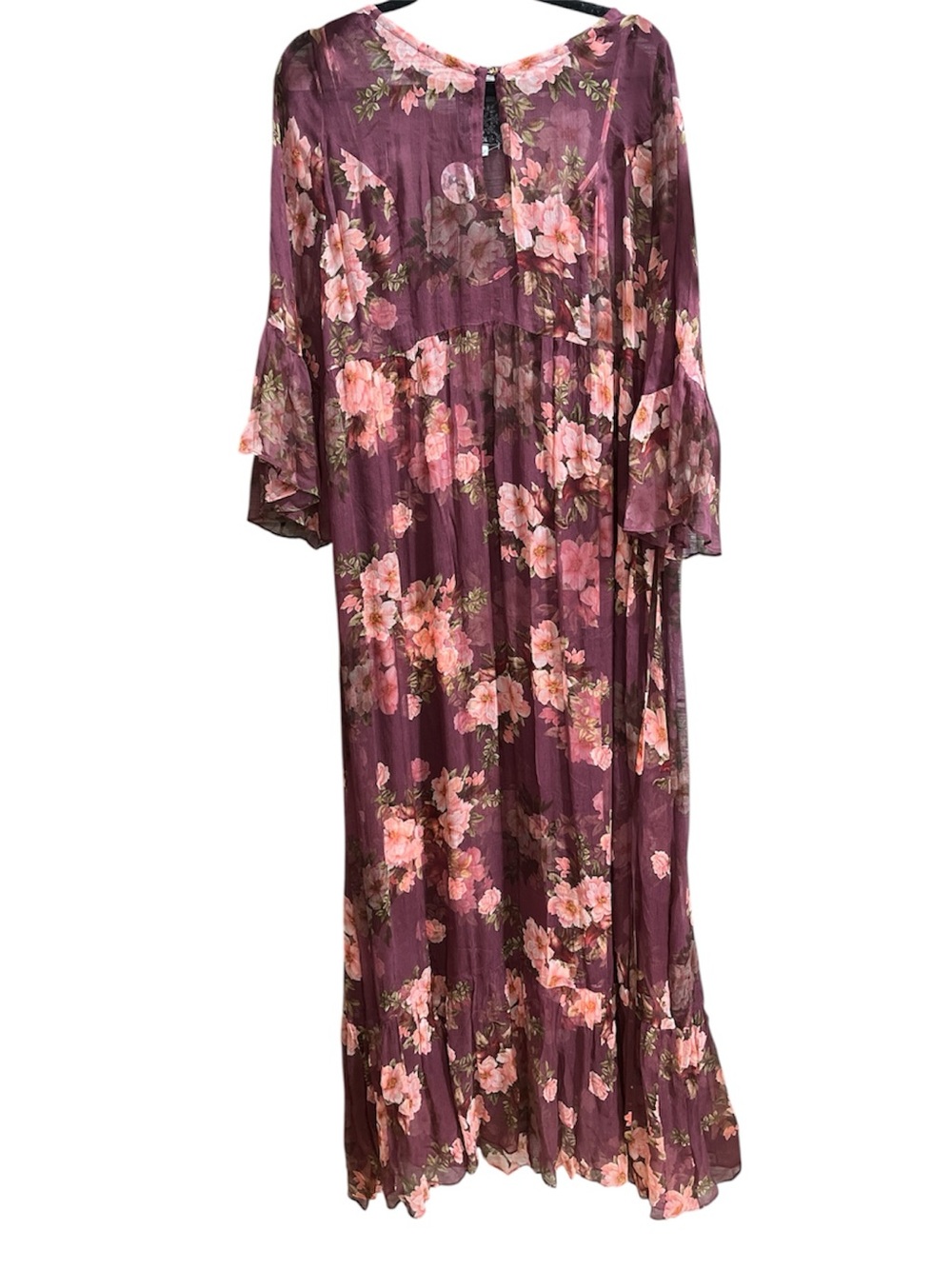 Johnny Was Winonna Silk Floral Sheer Maxi Dress Plum - Picture 2 of 10